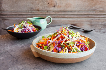Sesame seed egg carrot apple coleslaw salad