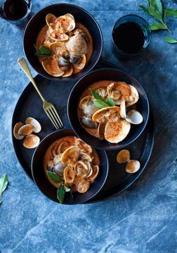 Overhead view of clam curry