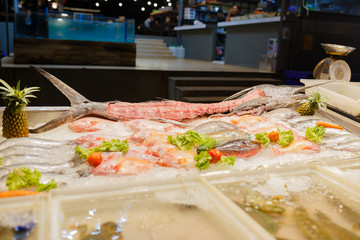 Fresh seafood in the night Thailand market