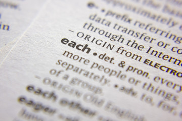 Word or phrase Each in a dictionary.
