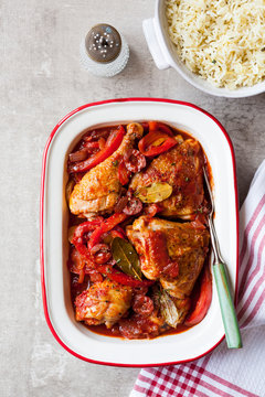 Basque chicken with sweet red peppers Mediterranean style