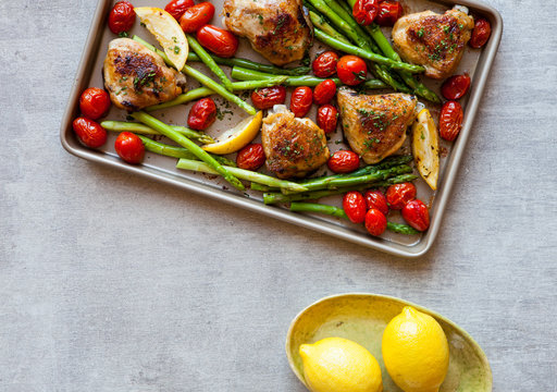 Chicken, asparagus and roasted tomatoes