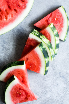 Sliced water melon on a slate background