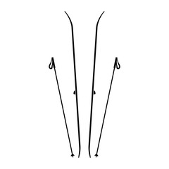 Ski poles and skis icon. Skiing. Black silhouette. Vector drawing. Isolated object on a white background. Isolate.