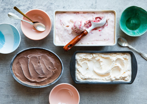 Ice cream flavors, chocolate ice cream, roasted strawberry ice c