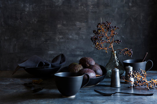 Arrangement of kitchenware and objects