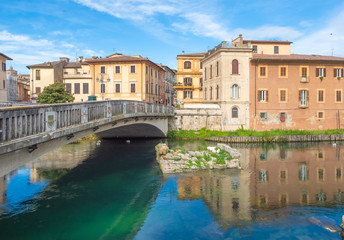 Rieti (Italy) - The historic center of the Sabina's provincial capital, under Mount Terminillo and...