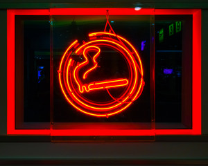 neon sign, cigarette, smoking allowed
