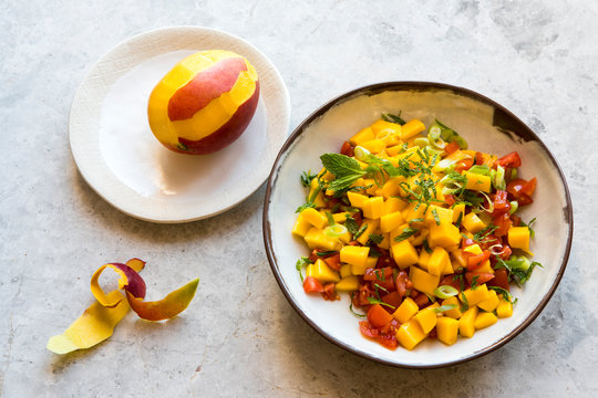 Fresh mango, mint and tomato salsa salad