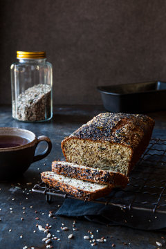 Gluten-free seed bread on a kitchen counter