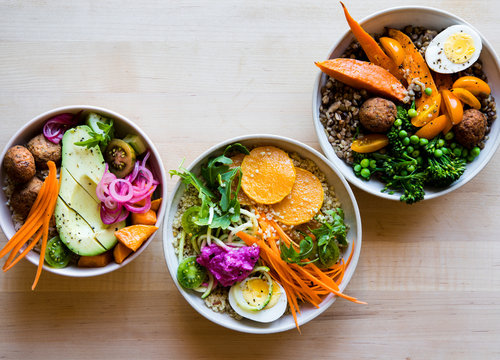 Grain Bowls Topped With Healthy Ingredients