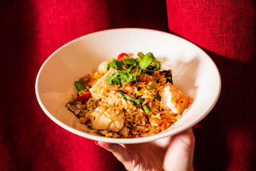 fried rice with vegetables and shrimps