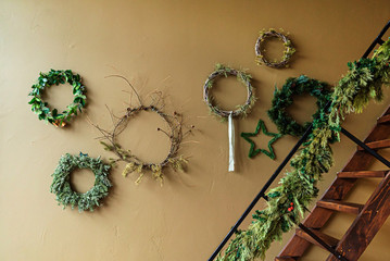 creative Christmas wreaths on the wall