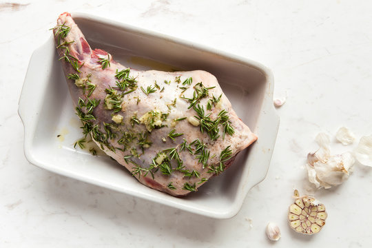 Leg of Lamb prepared with rosemary, garlic, olive oil marinade