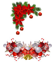 Christmas decorations with fir tree golden jingle bells