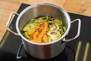 vegetable bouillon in the pot