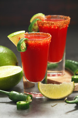 Shots with sangrita - traditional Mexican cocktail	