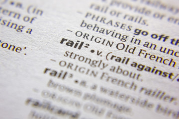 Word or phrase Rail in a dictionary.