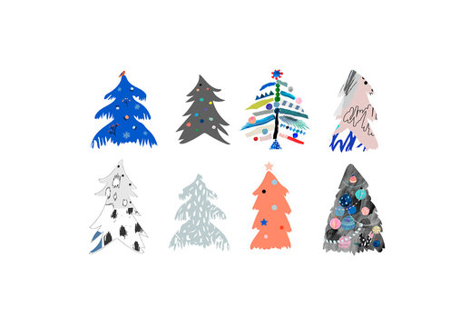 Set of Hand-Drawn Christmas Tree Illustrations