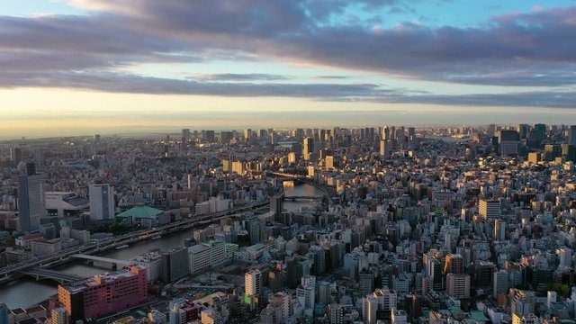 Aerial view 4k video by drone of building in Tokyo city  Japan on sunrise.