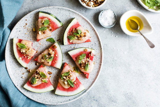 Cheese and watermelon canapes