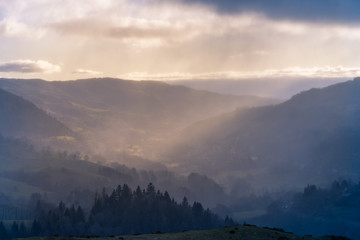 Landscape in Cantal mountains, France