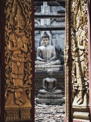 Closeup Shot at Budha Statue in A Burned / Burnt Temple from Electricity Short Circuit Accident.