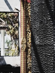 Closeup Shot at Burned / Burnt Gold Wooden Window or Door Caused from Electricity Short Circuit or...