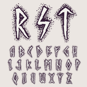 Rune alphabet on the dots background.
