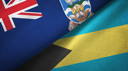 Falkland Islands and Bahamas two flags textile cloth, fabric texture