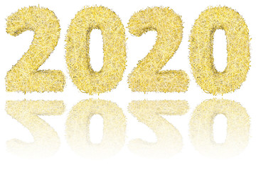 2020 digits composed of colorful stars on glossy white background