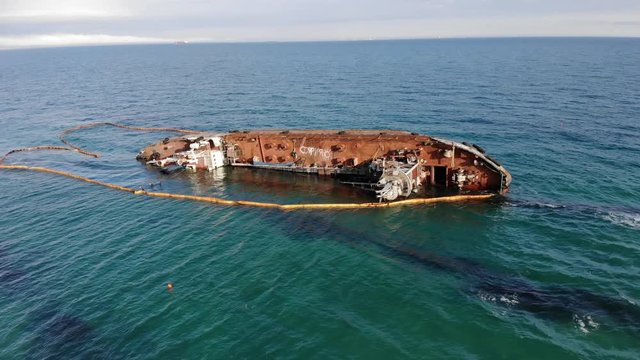 Ariel view of tanker DELFI stranded the coast of Odessa beach