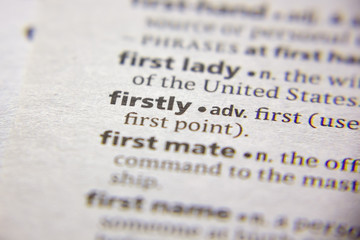 Word or phrase Firstly in a dictionary.