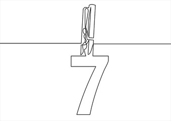 clip wooden peg with numbers .Continuous line drawing