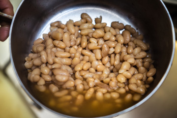 beans in a frying pan