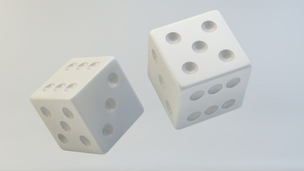 3d rendering, 3d illustration. Dices on a light background.