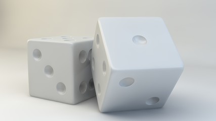 3d rendering, 3d illustration. Dices on a light background.