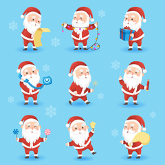 Obraz na płótnie Canvas Set of festive Christmas icons with funny Santa Claus