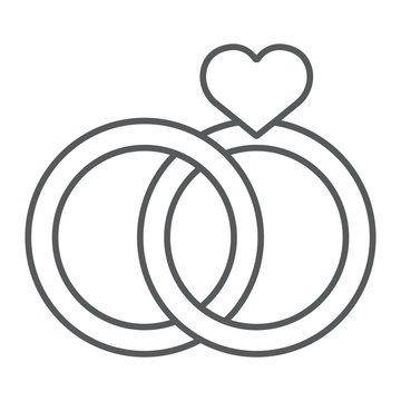Wedding Rings thin line icon, valentine and holiday, engagement sign, vector graphics, a linear pattern on a white background, eps 10.