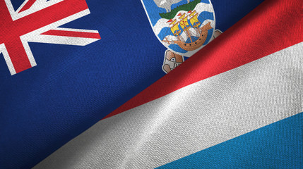 Falkland Islands and Luxembourg two flags textile cloth, fabric texture