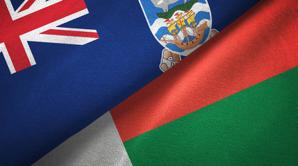 Falkland Islands and Madagascar two flags textile cloth, fabric texture