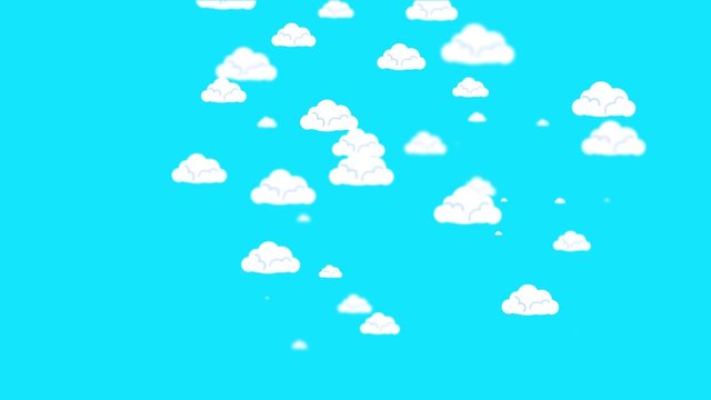 Old School Retro Arcade Video Game Moving Clouds on a Blue Sky. Vintage Computer Background Footage.
