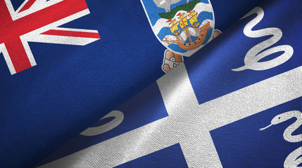 Falkland Islands and Martinique snake two flags textile cloth, fabric texture