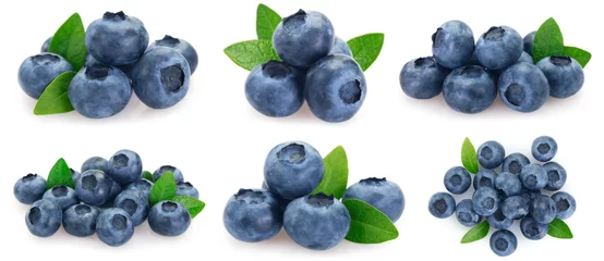 Fototapete Obst Sammlung frischer Blaubeeren auf weißem Hintergrund