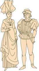 Fototapeta na wymiar Medieval couple wearing historic costumes