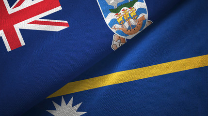 Falkland Islands and Nauru two flags textile cloth, fabric texture