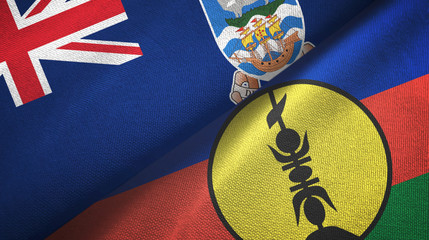 Falkland Islands and New Caledonia two flags textile cloth, fabric texture