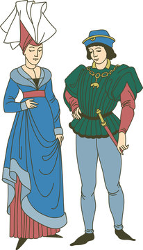 Medieval couple wearing historic costumes