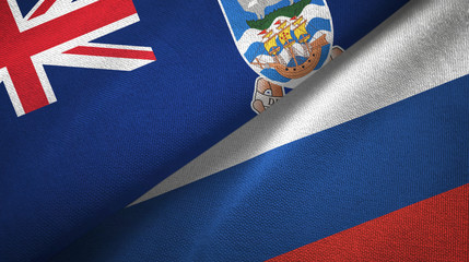 Falkland Islands and Russia two flags textile cloth, fabric texture