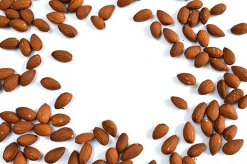 Almonds on white background